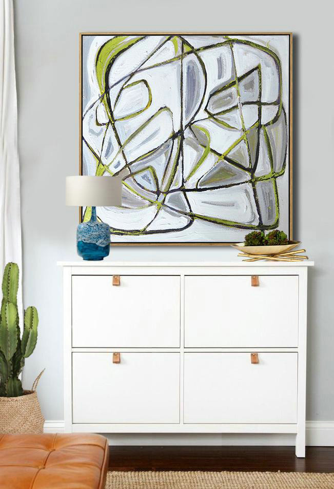 Large Contemporary Art Acrylic Painting,Oversized Palette Knife Painting Contemporary Art On Canvas,Canvas Artwork For Sale,Yellow,White,Grey.etc